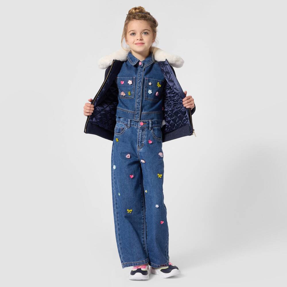 Billieblush-Girls Blue Denim Jeans with Jewel Decorations | Childrensalon