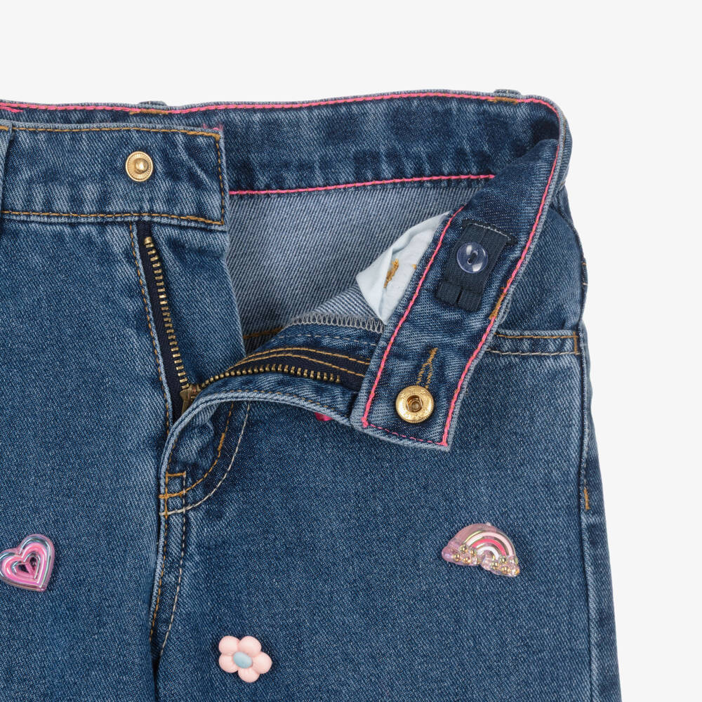 Billieblush-Girls Blue Denim Jeans with Jewel Decorations | Childrensalon