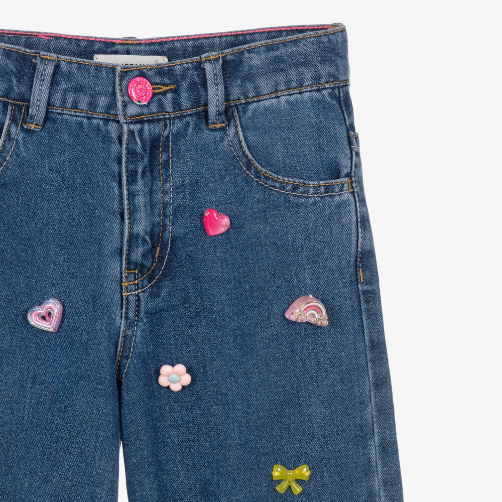 Billieblush-Girls Blue Denim Jeans with Jewel Decorations | Childrensalon