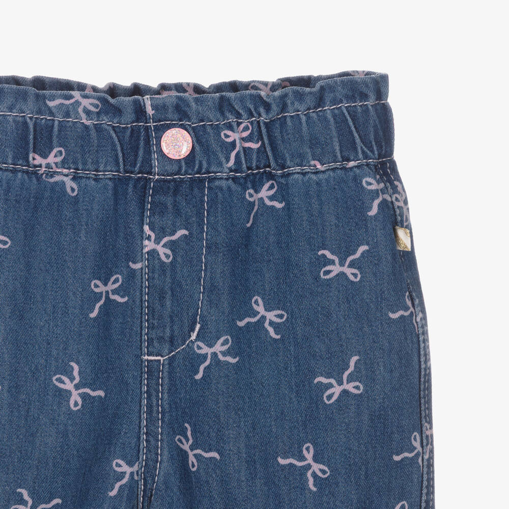Billieblush-Girls Blue Denim Jeans with Pink Bow Prints | Childrensalon