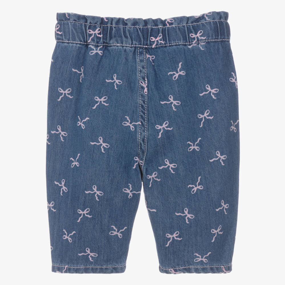 Billieblush-Girls Blue Denim Jeans with Pink Bow Prints | Childrensalon