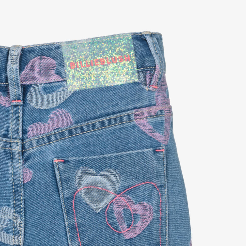 Billieblush-Girls Blue Denim Jeans with Pink Hearts | Childrensalon