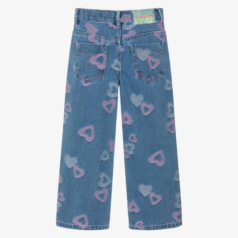Billieblush-Girls Blue Denim Jeans with Pink Hearts | Childrensalon