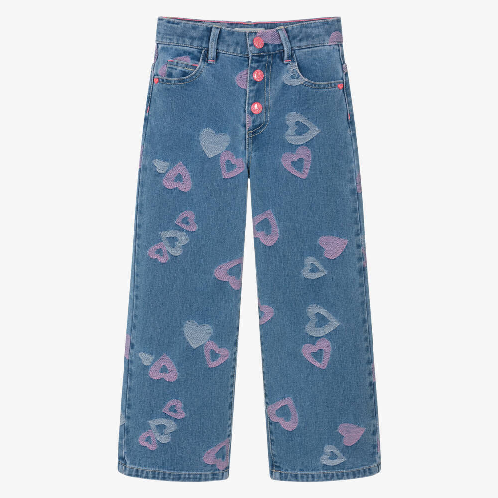 Billieblush-Girls Blue Denim Jeans with Pink Hearts | Childrensalon