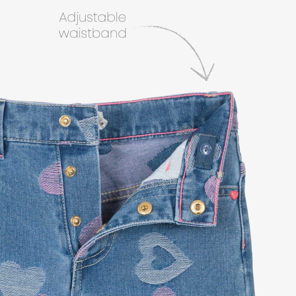 Billieblush-Girls Blue Denim Jeans with Pink Hearts | Childrensalon