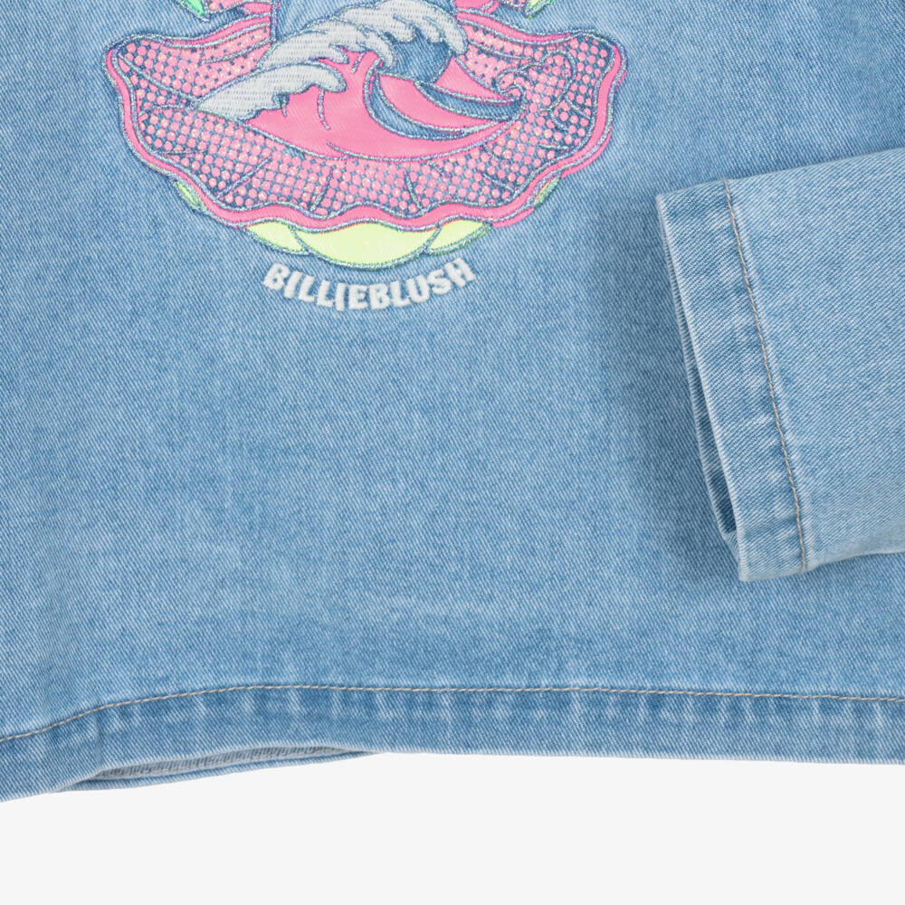 Billieblush-Джинсовая куртка кимоно синяя с логотипом для девочек | Childrensalon