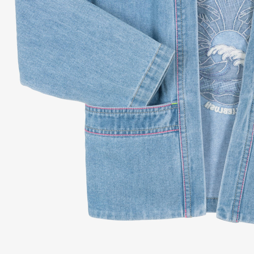 Billieblush-Джинсовая куртка кимоно синяя с логотипом для девочек | Childrensalon