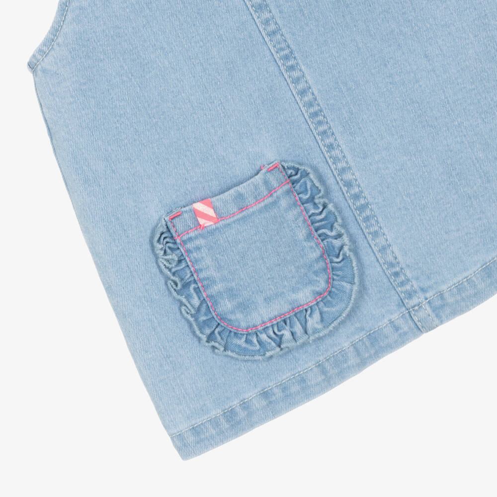 Billieblush-Girls Blue Denim Pinafore Dress with Frilly Pocket | Childrensalon