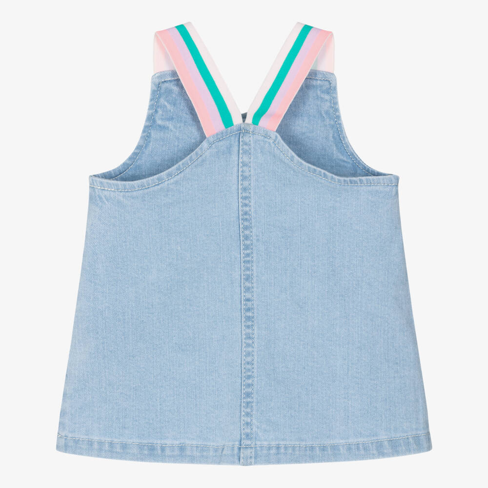 Billieblush-Girls Blue Denim Pinafore Dress with Frilly Pocket | Childrensalon