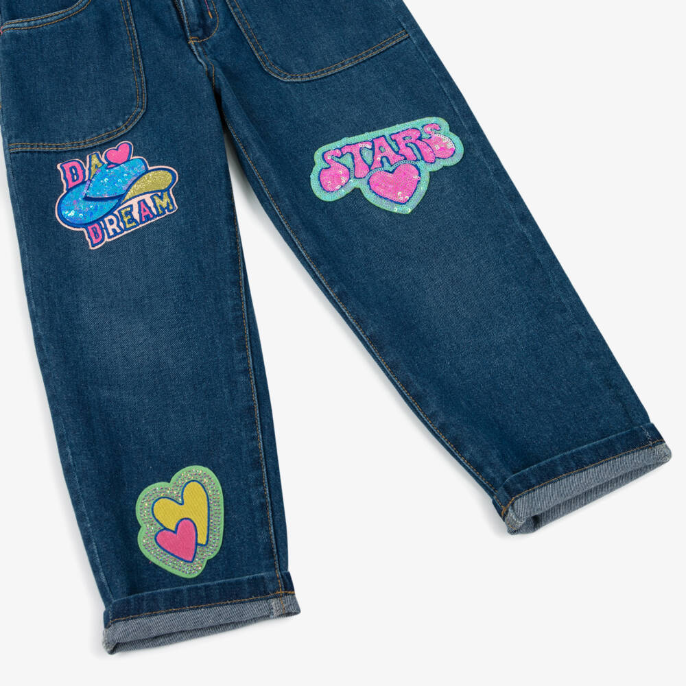 Billieblush-Girls Blue Denim Sequinned Patch Jeans | Childrensalon