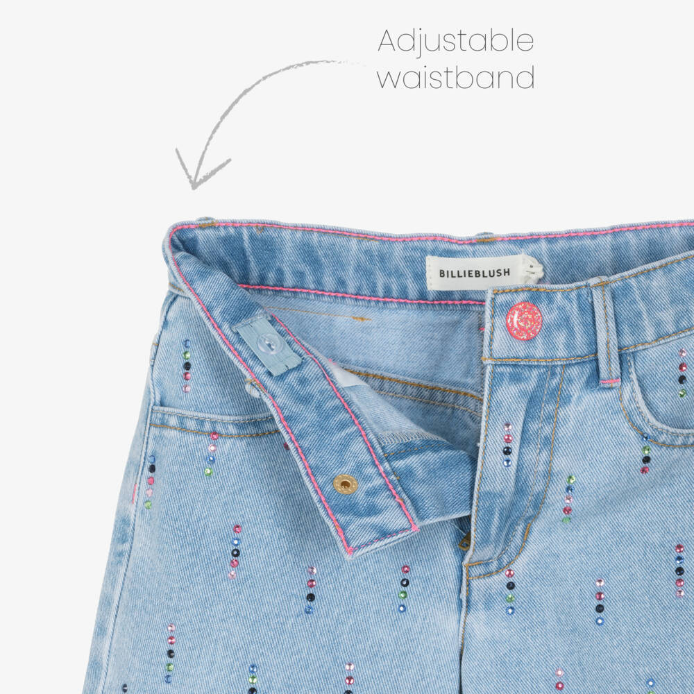 Billieblush-Girls Blue Denim Shorts with Colourful Rhinestones | Childrensalon