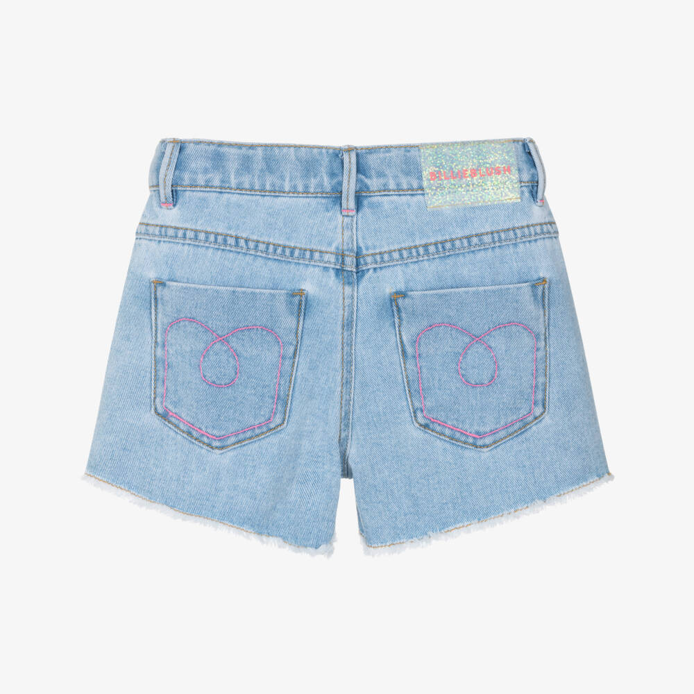 Billieblush-Girls Blue Denim Shorts with Colourful Rhinestones | Childrensalon