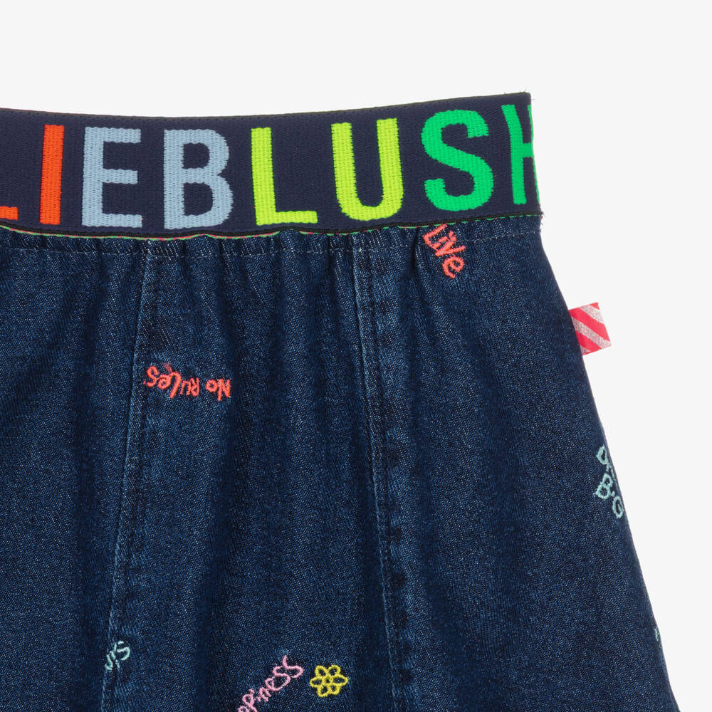 Billieblush-Girls Blue Denim Skirt with Embroidered Slogans | Childrensalon