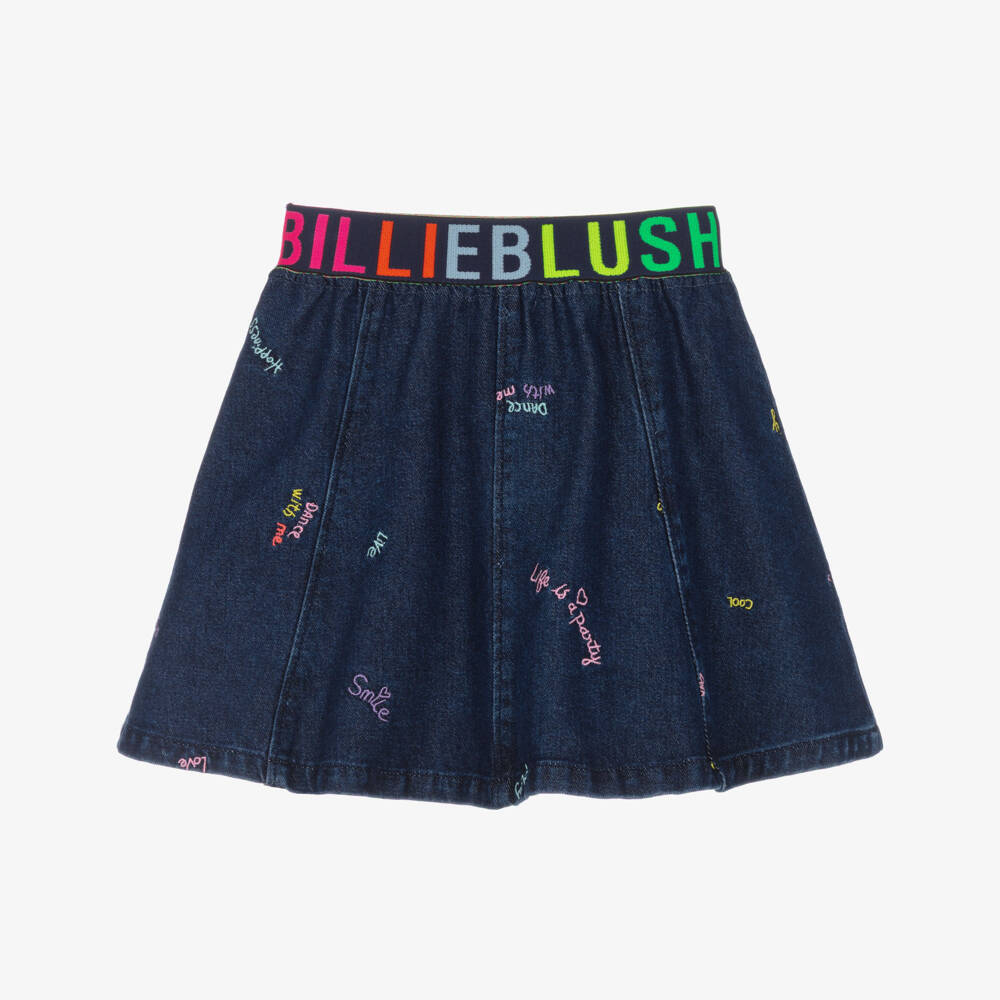 Billieblush-Girls Blue Denim Skirt with Embroidered Slogans | Childrensalon