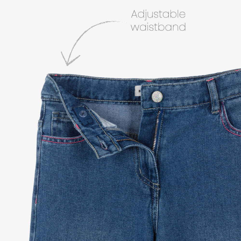 Billieblush-Girls Blue Denim Wide Leg Heart Jeans | Childrensalon