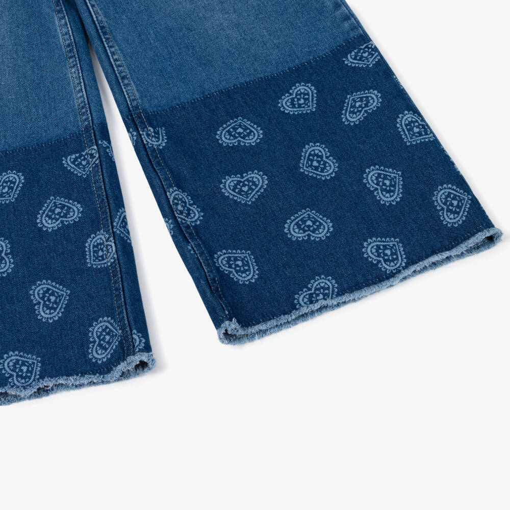 Billieblush-Girls Blue Denim Wide Leg Heart Jeans | Childrensalon