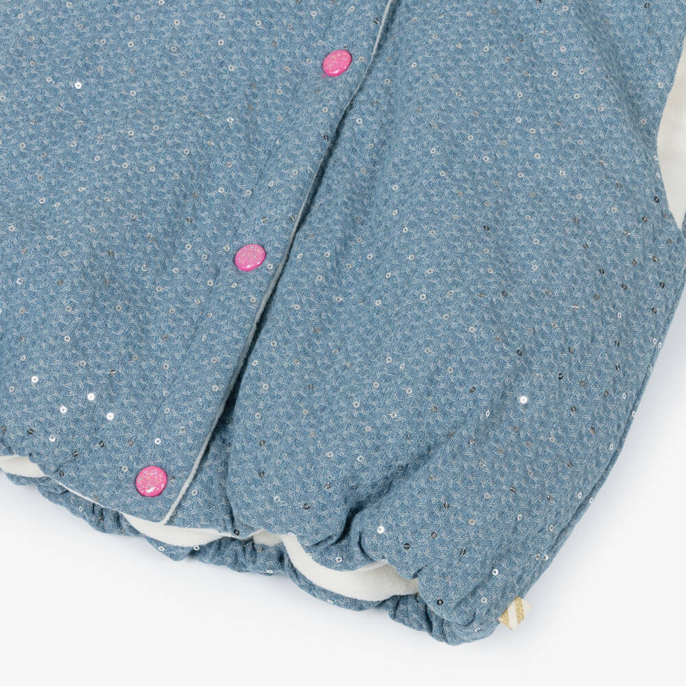 Billieblush-Girls Blue Jacquard Denim Sequinned Gilet | Childrensalon