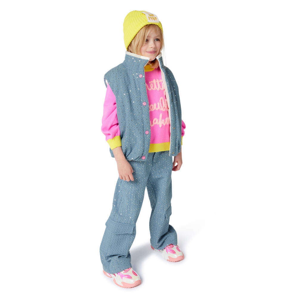 Billieblush-Girls Blue Jacquard Denim Sequinned Gilet | Childrensalon