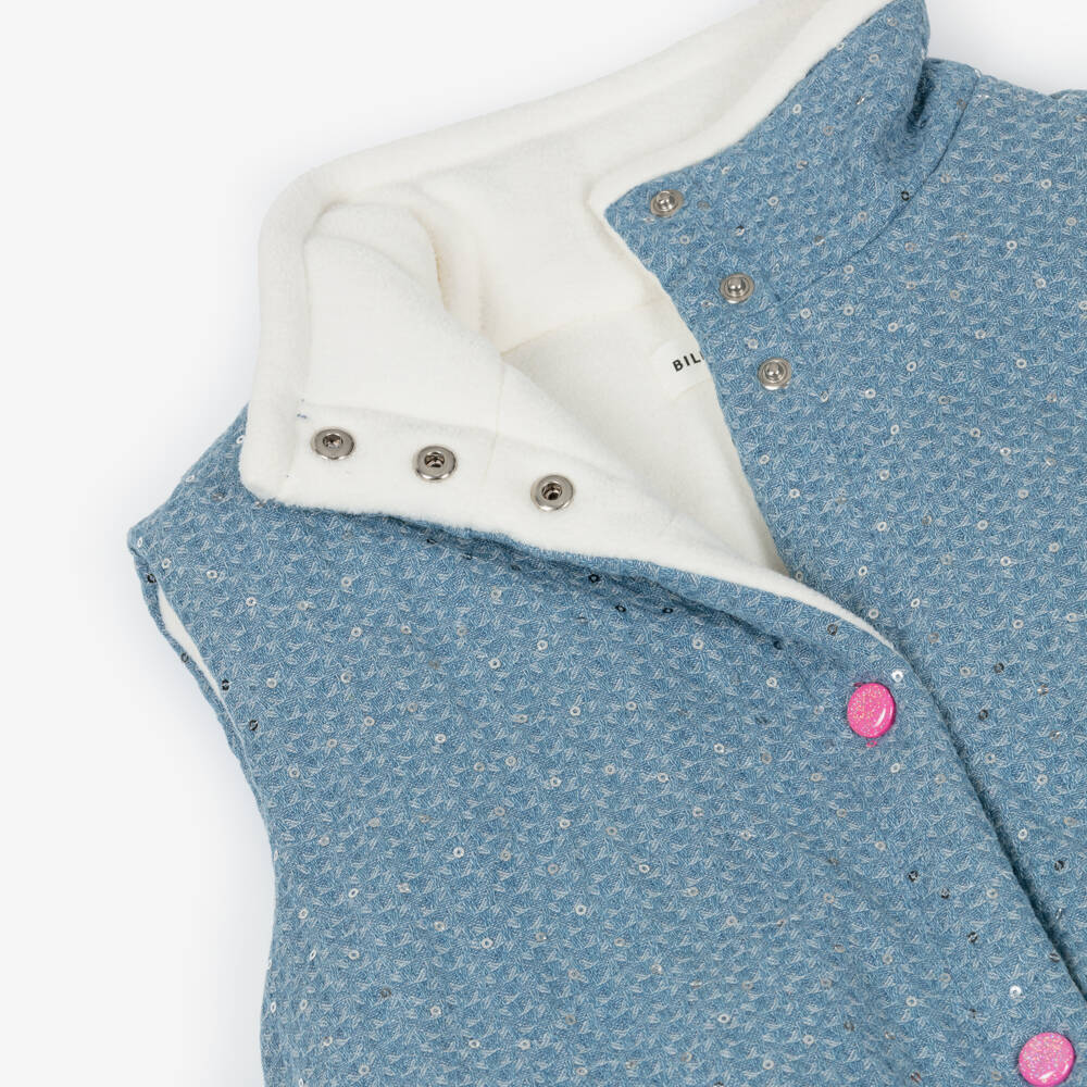 Billieblush-Girls Blue Jacquard Denim Sequinned Gilet | Childrensalon