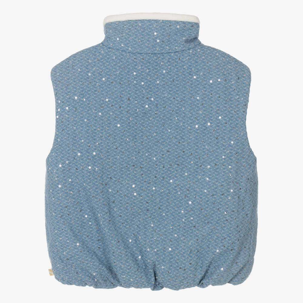 Billieblush-Girls Blue Jacquard Denim Sequinned Gilet | Childrensalon