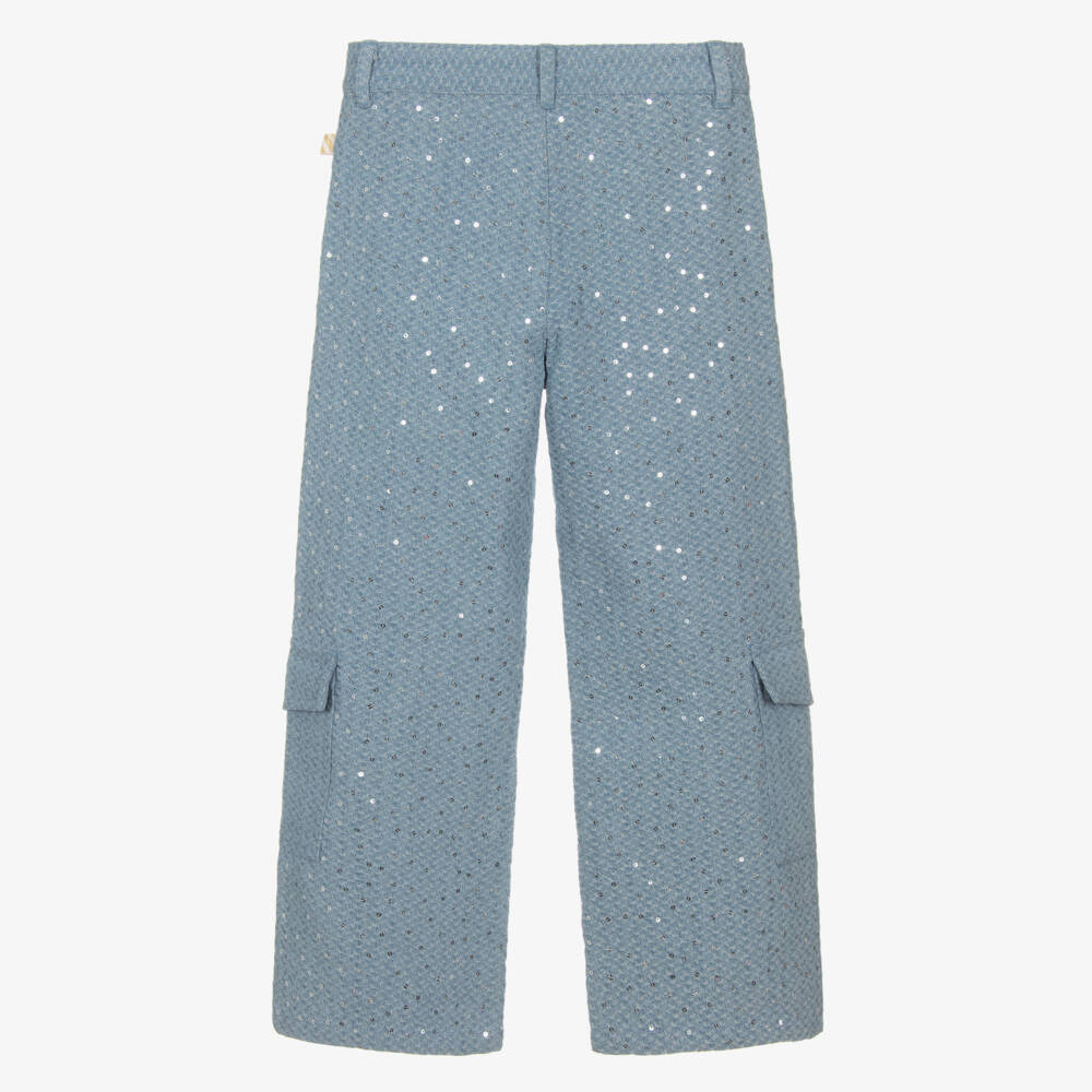 Billieblush-بنطلون دنيم بترتر لون أزرق للبنات | Childrensalon