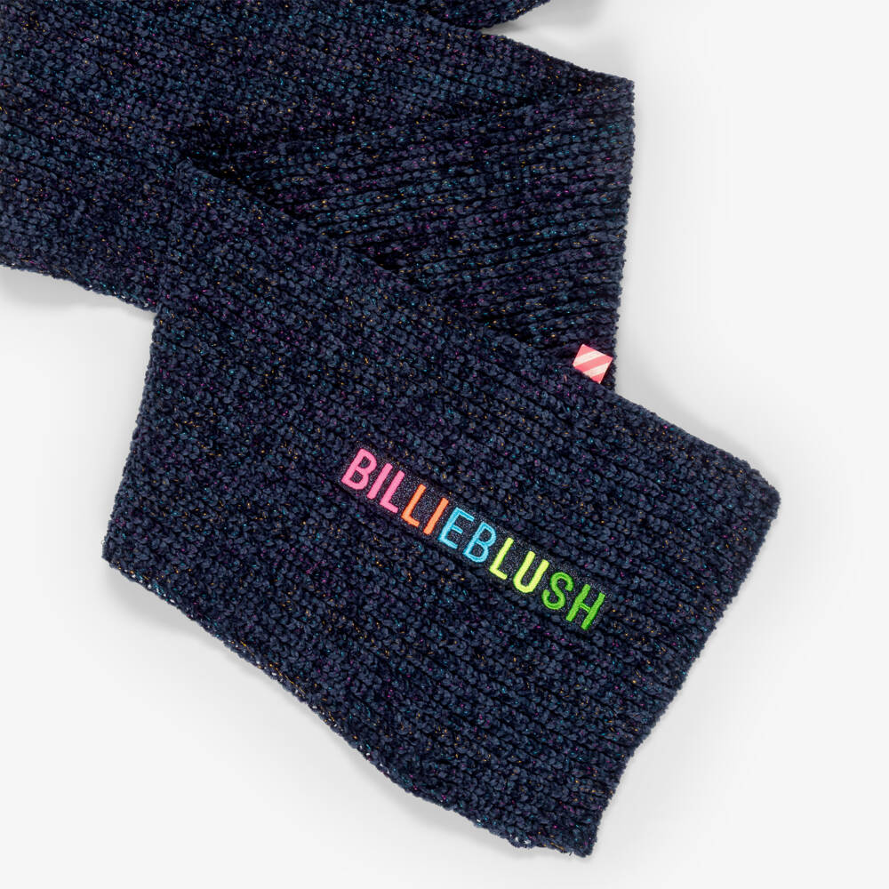 Billieblush-Girls Blue Knitted Scarf with Colourful Embroidered Logo | Childrensalon