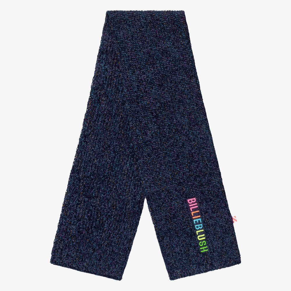 Billieblush-Girls Blue Knitted Scarf with Colourful Embroidered Logo | Childrensalon