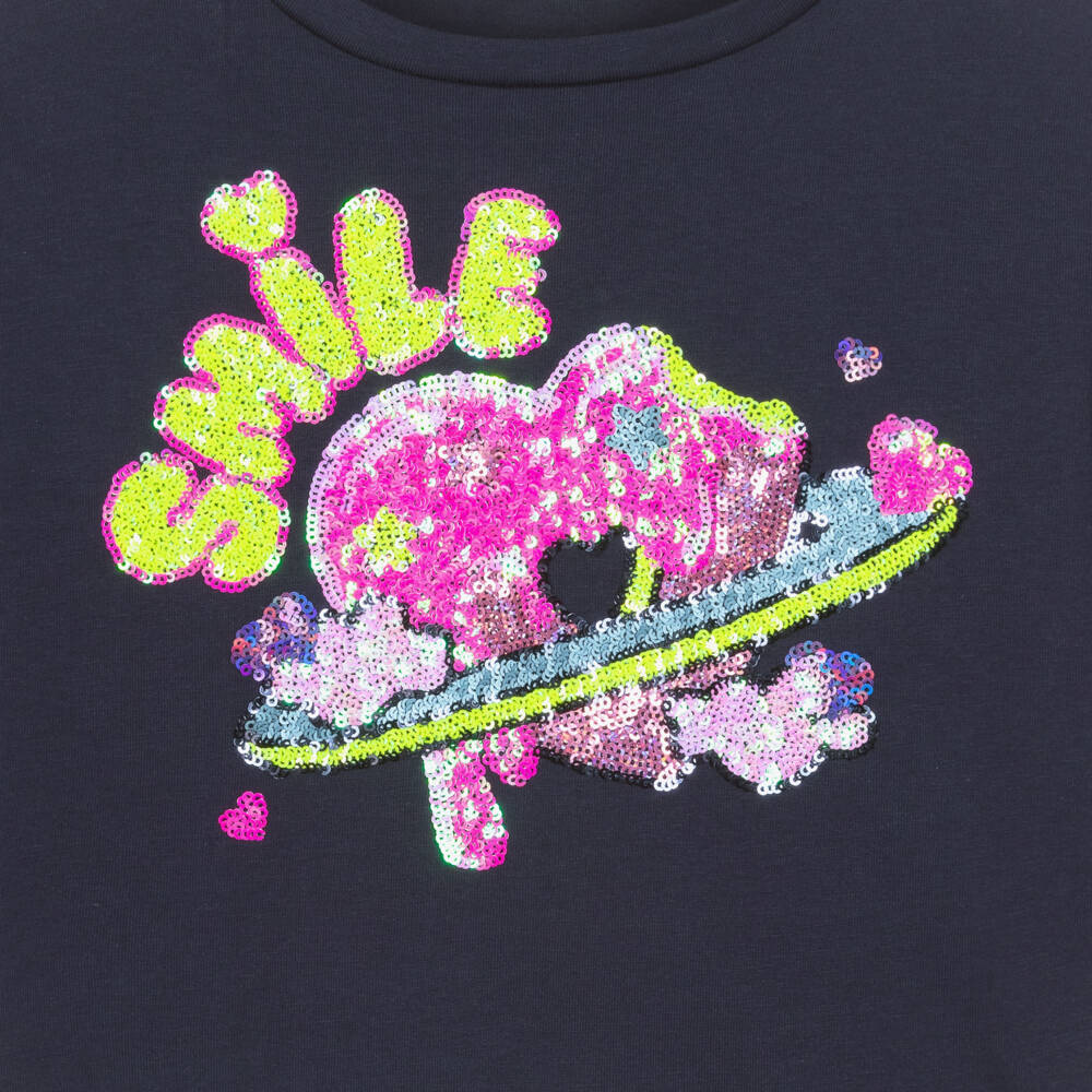 Billieblush-Girls Blue Sequin Heart Long Sleeve Top | Childrensalon