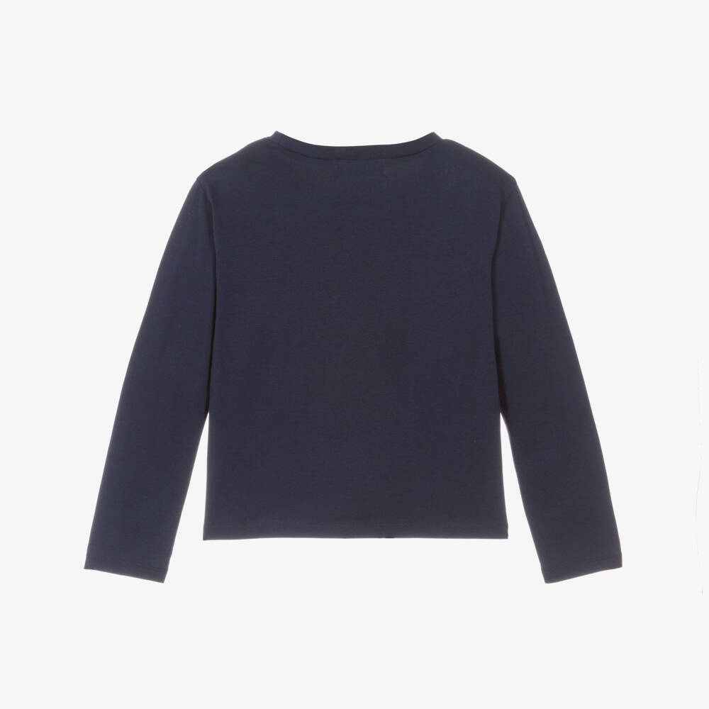 Billieblush-Girls Blue Sequin Heart Long Sleeve Top | Childrensalon