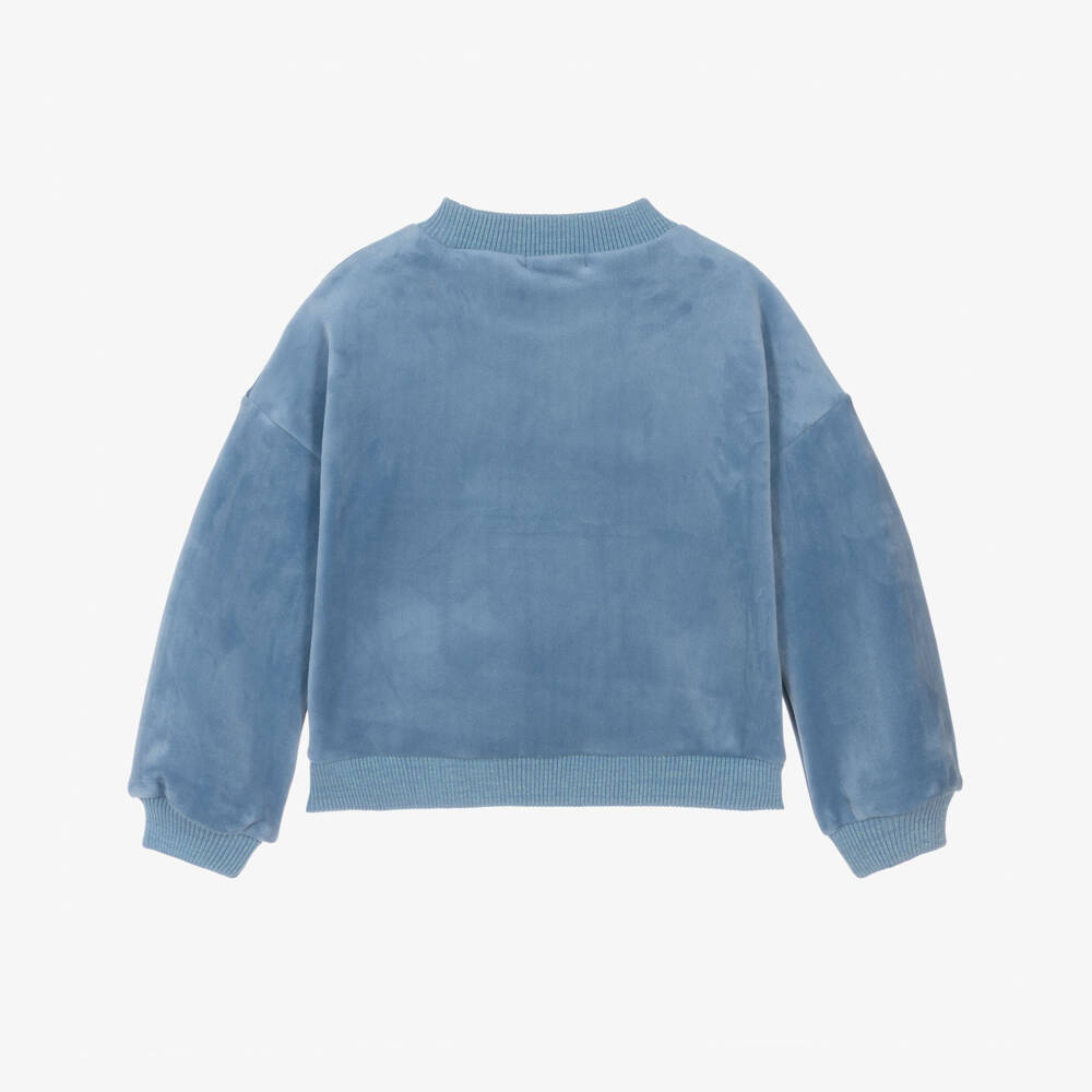 Billieblush-Girls Blue Sequin Heart Velour Sweatshirt | Childrensalon