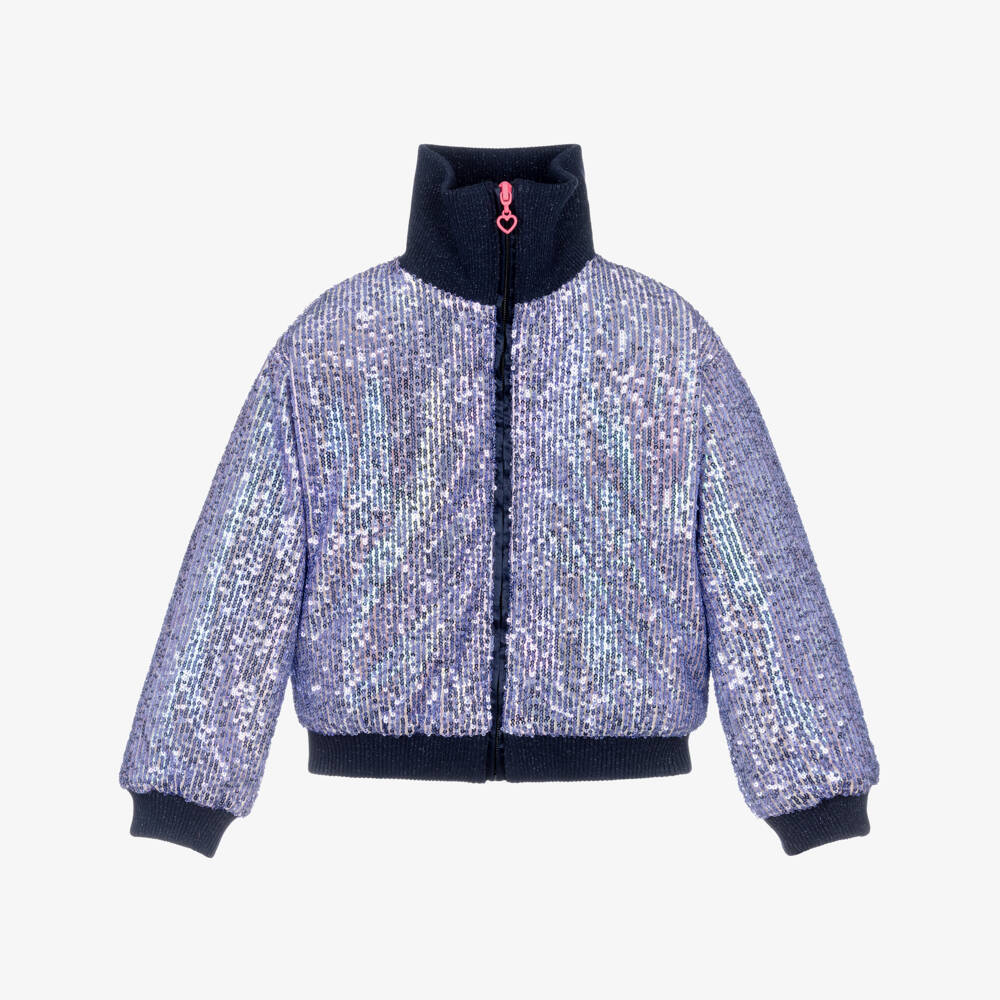 Billieblush-Girls Blue Sequinned Zip-Up Jacket | Childrensalon