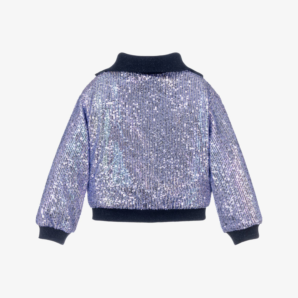Billieblush-Girls Blue Sequinned Zip-Up Jacket | Childrensalon