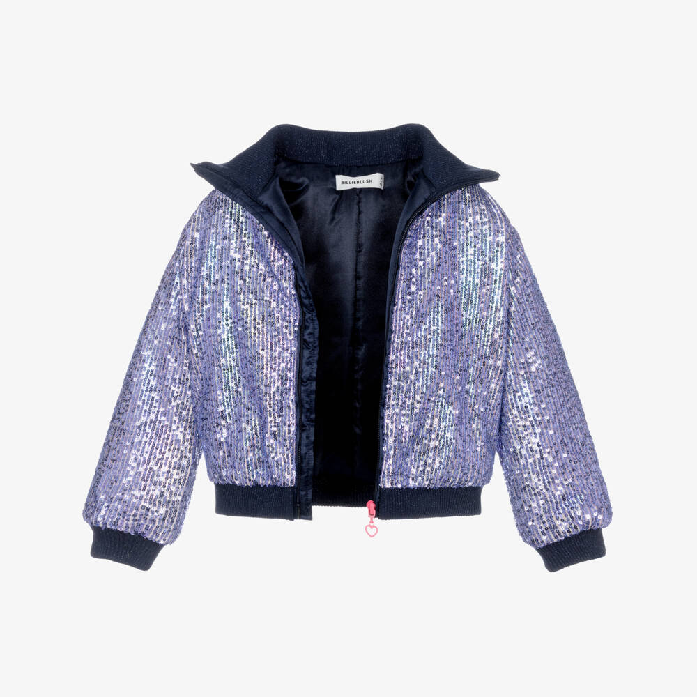 Billieblush-Girls Blue Sequinned Zip-Up Jacket | Childrensalon