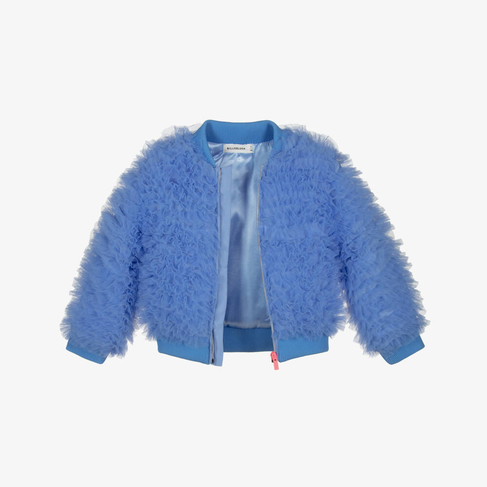 Billieblush-Girls Blue Tulle Ruffle Bomber Jacket | Childrensalon