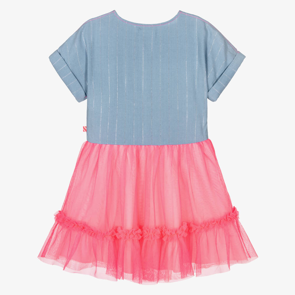 Billieblush-Girls Blue Twill & Pink Tulle Dress | Childrensalon