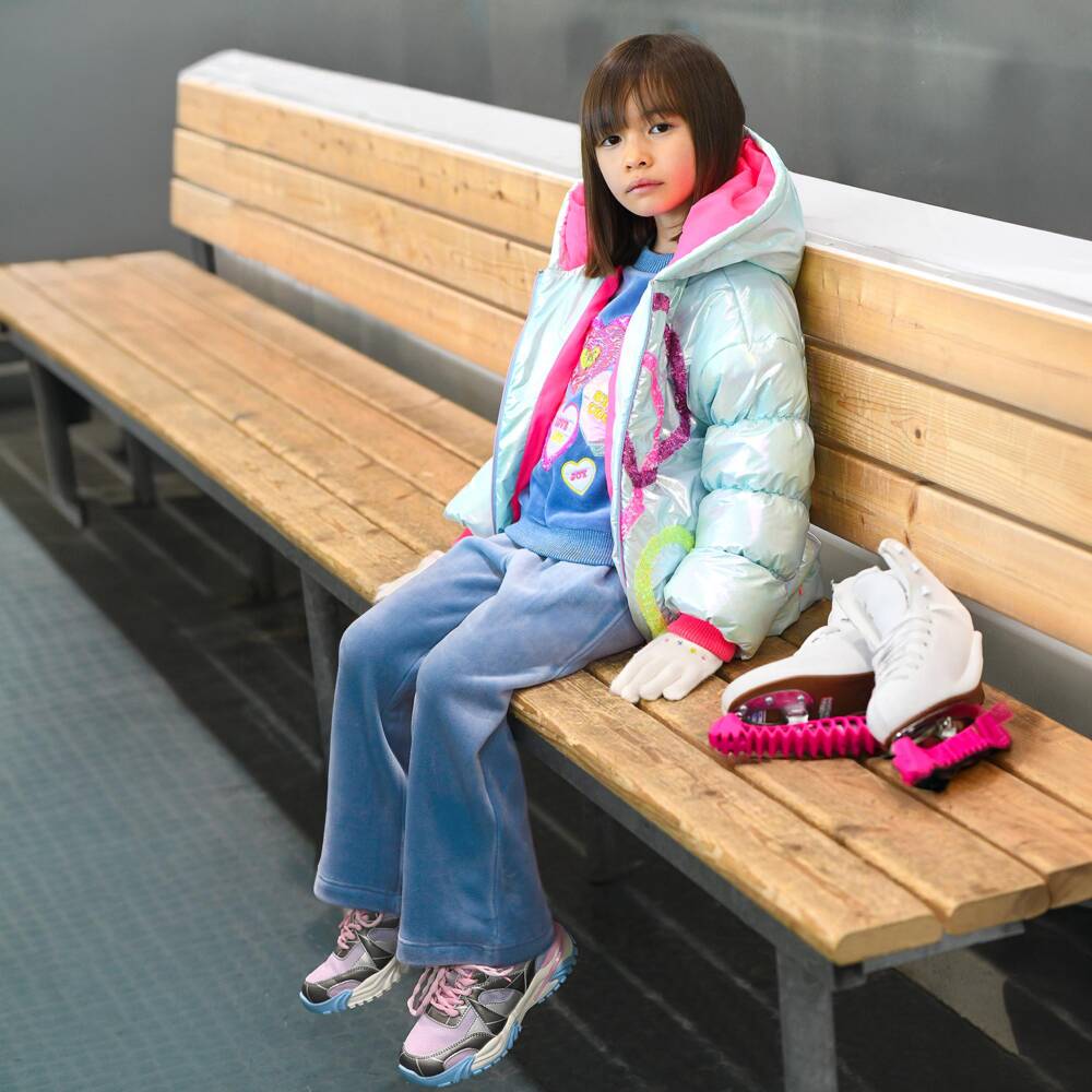 Billieblush-Girls Blue Wide-Leg Velour Joggers | Childrensalon
