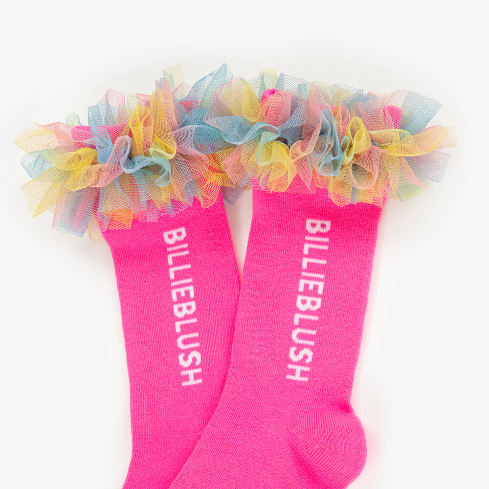 Billieblush-Girls Bright Pink Logo Socks with Colourful Tulle Trim | Childrensalon