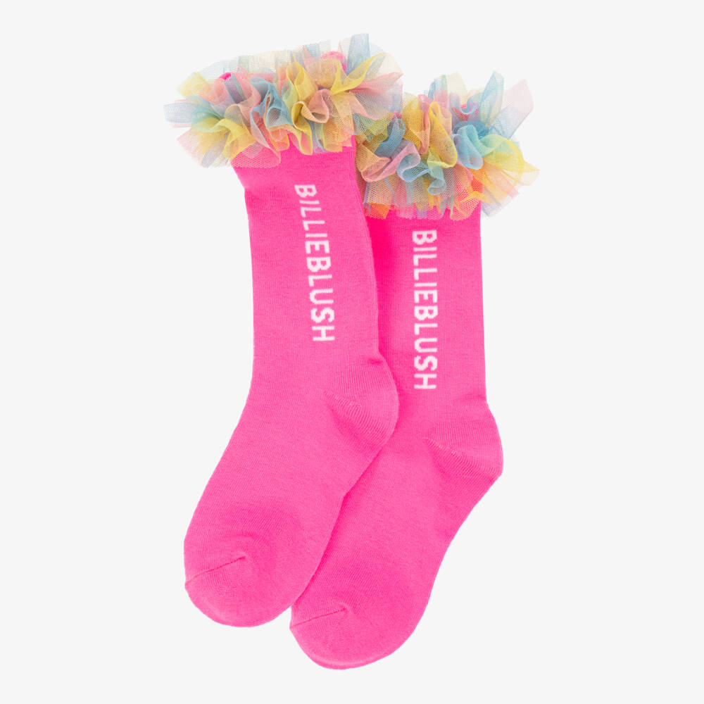 Billieblush-Girls Bright Pink Logo Socks with Colourful Tulle Trim | Childrensalon