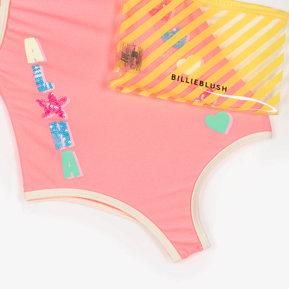 Billieblush-Girls Bright Pink Sequinned Aloha Swimsuit | Childrensalon