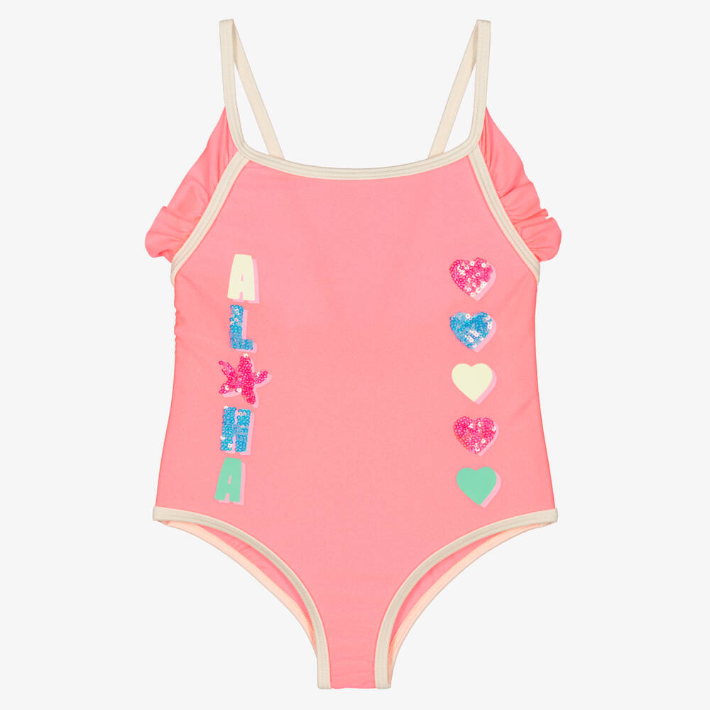 Billieblush-Girls Bright Pink Sequinned Aloha Swimsuit  | Childrensalon