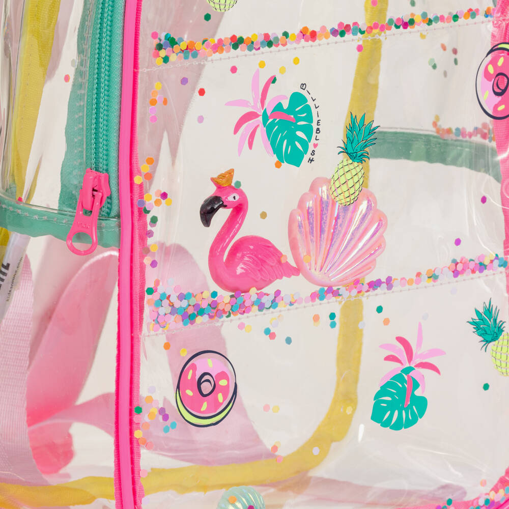 Billieblush-Girls Clear Backpack with Flamingo Confetti (27cm) | Childrensalon