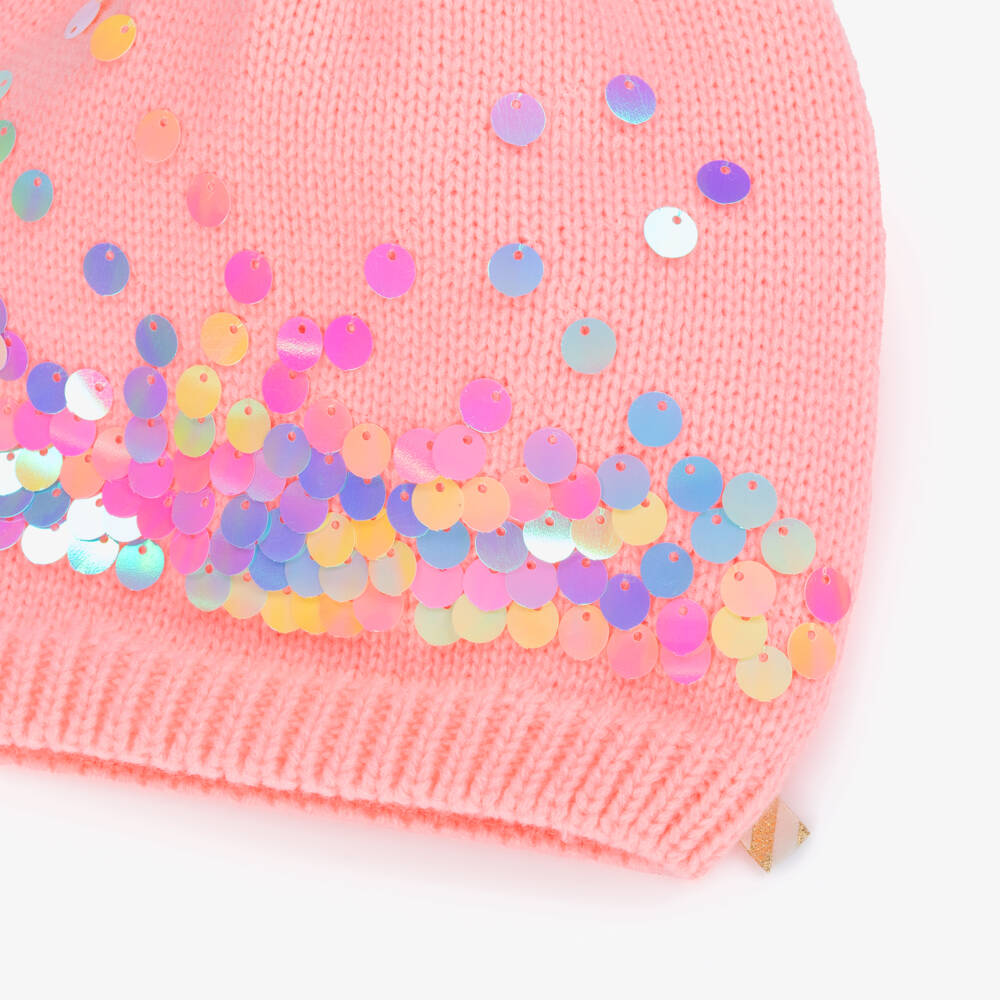 Billieblush-Шапка кораллово-розовая вязаная с помпоном для девочек | Childrensalon