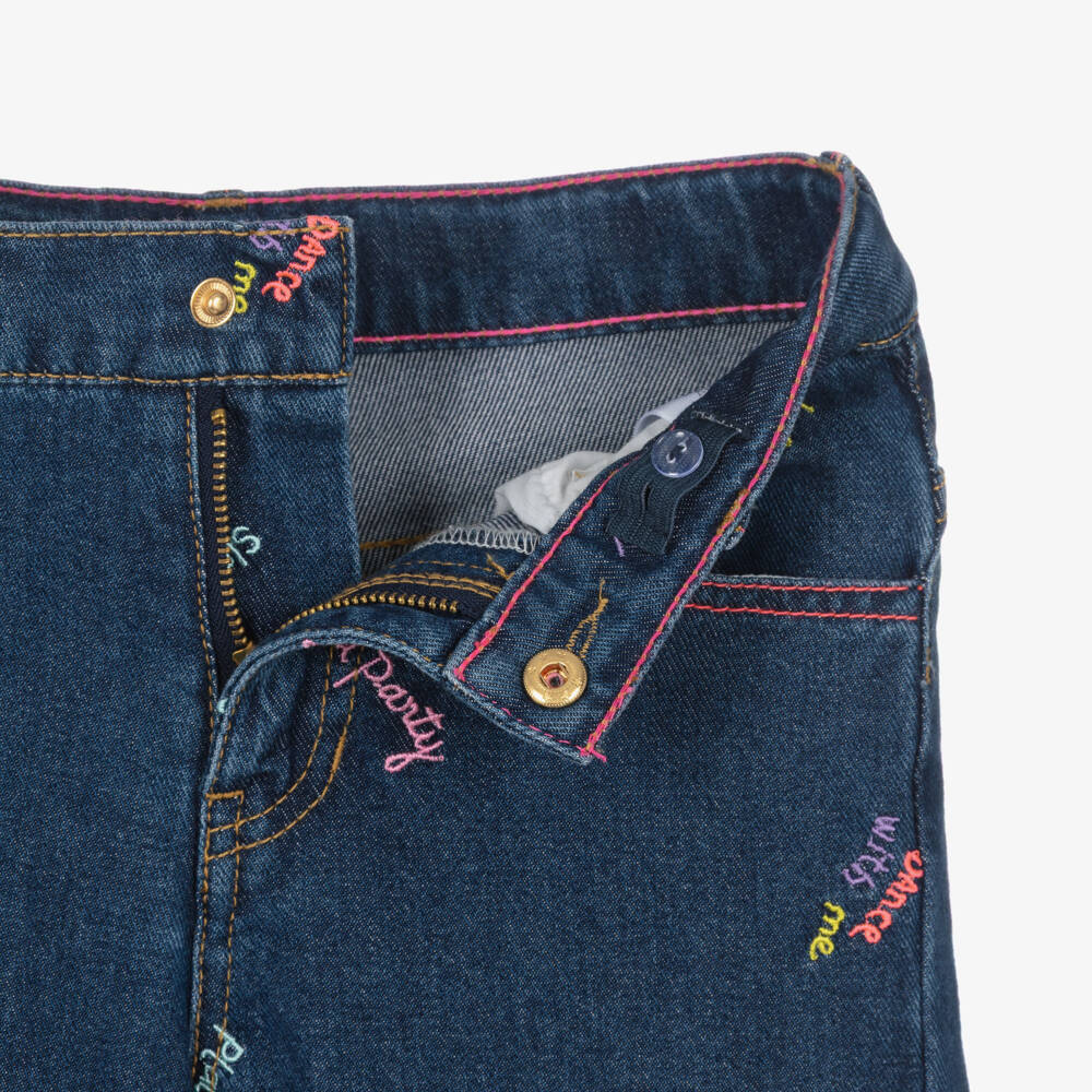 Billieblush-Girls Dark Blue Denim Jeans with Embroidered Slogans | Childrensalon