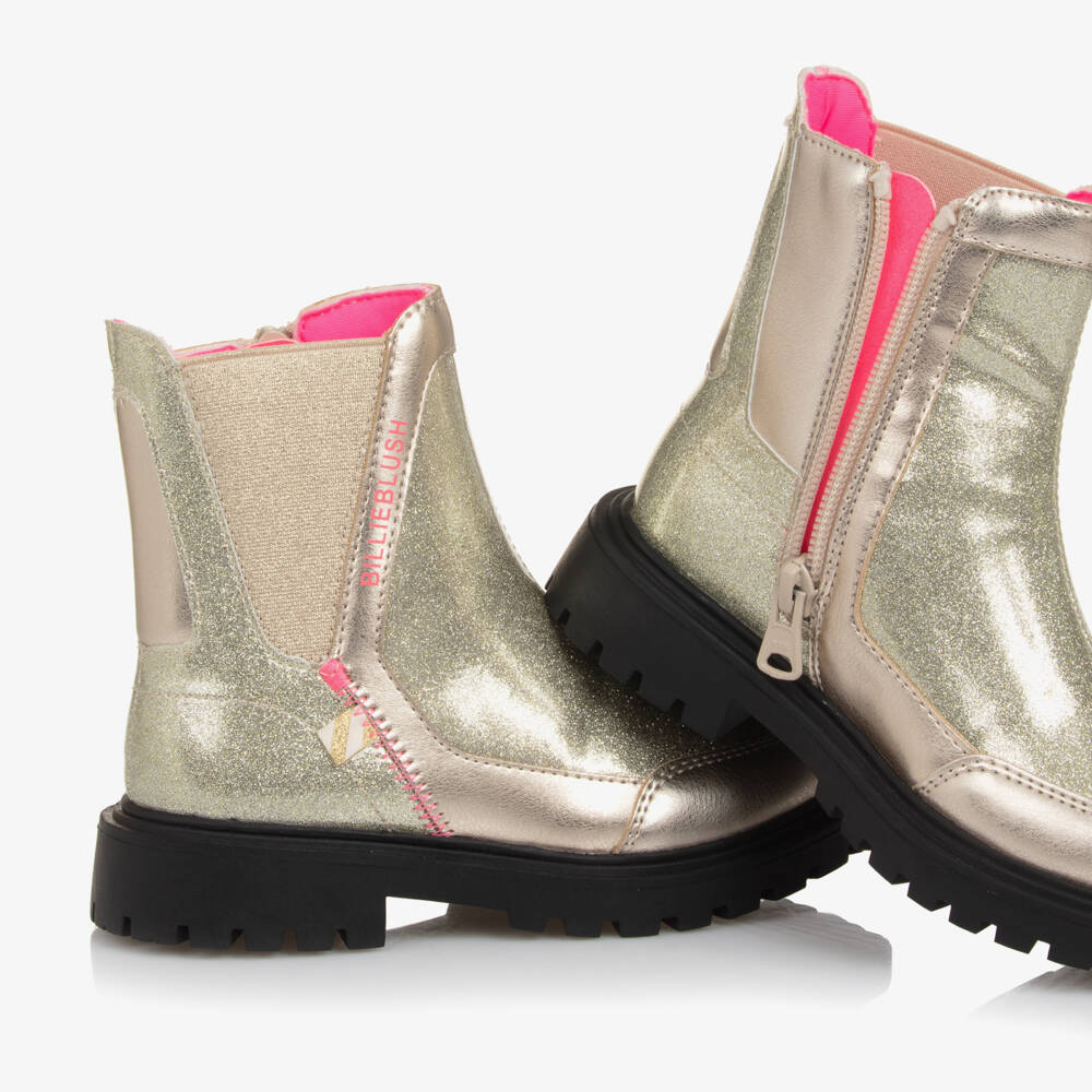 Billieblush-Girls Glittery Gold Faux Leather Ankle Boots | Childrensalon