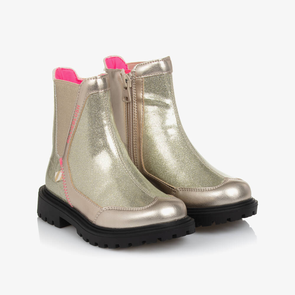 Billieblush-Girls Glittery Gold Faux Leather Ankle Boots | Childrensalon