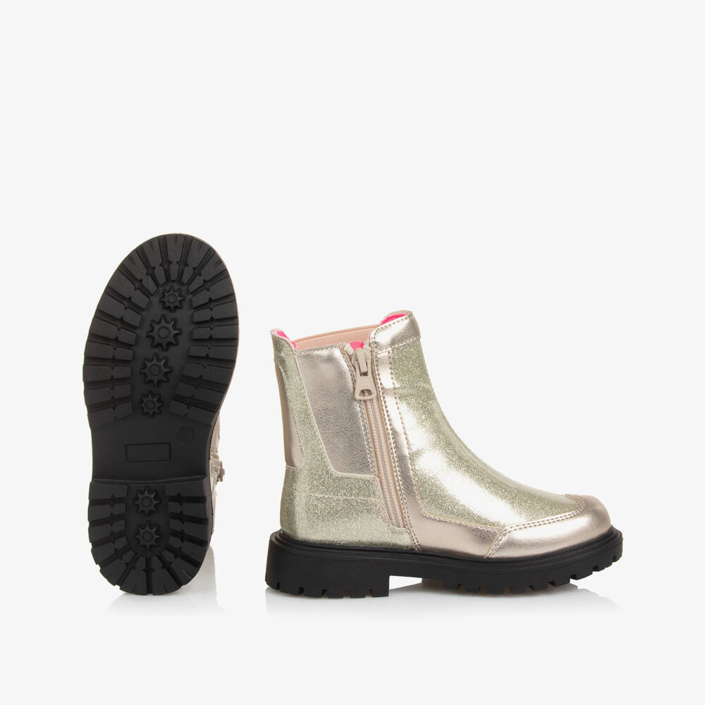 Billieblush-Girls Glittery Gold Faux Leather Ankle Boots | Childrensalon