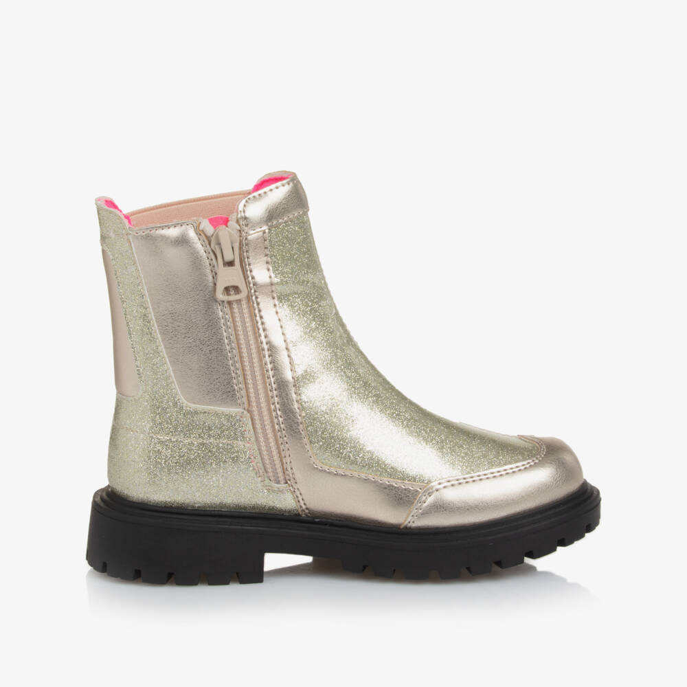 Billieblush-Girls Glittery Gold Faux Leather Ankle Boots | Childrensalon