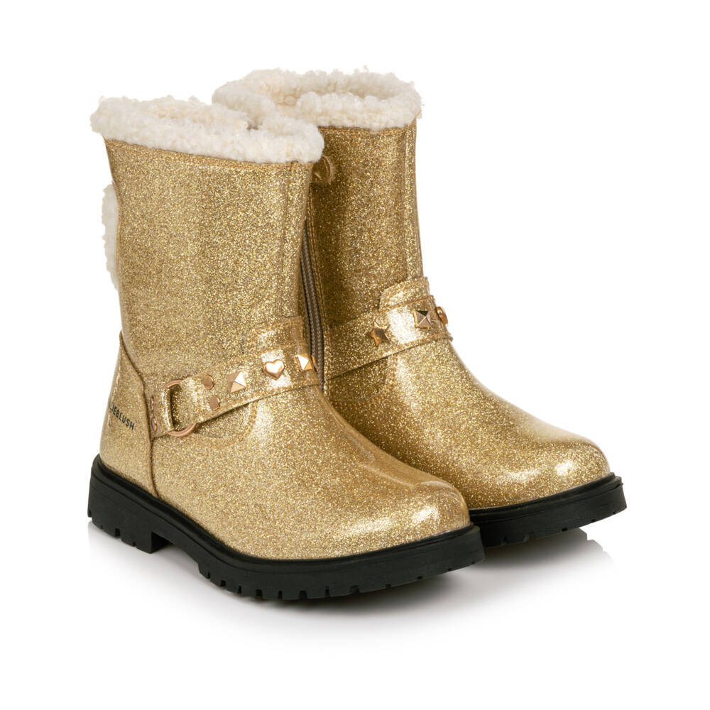 Billieblush-Girls Glittery Gold Fleece Lined Boots  | Childrensalon