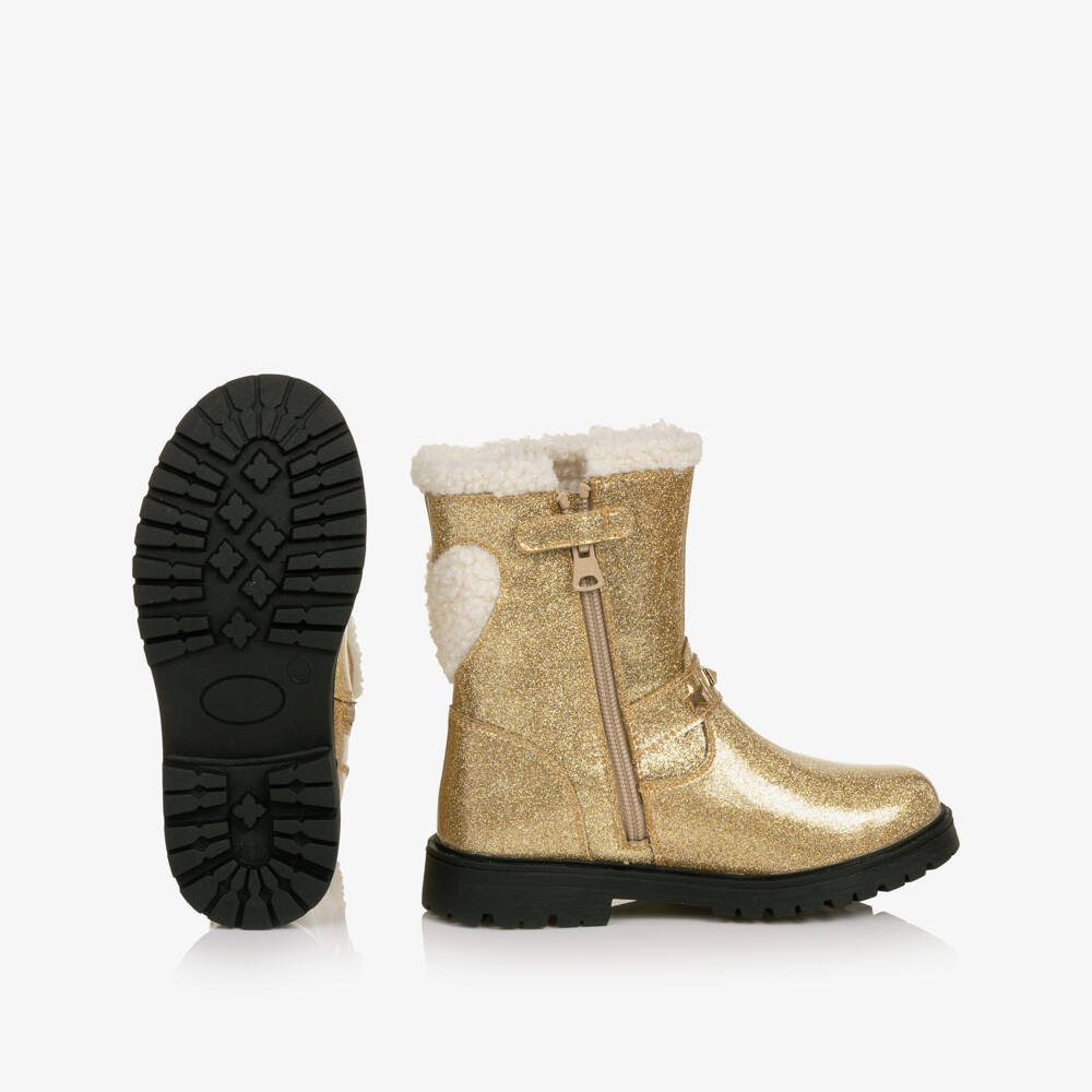 Billieblush-Girls Glittery Gold Fleece Lined Boots | Childrensalon