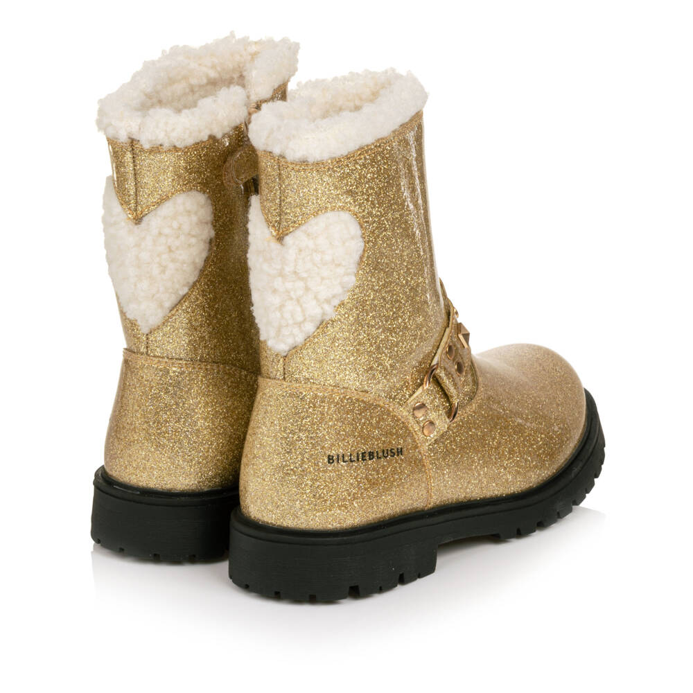 Billieblush-Girls Glittery Gold Fleece Lined Boots | Childrensalon